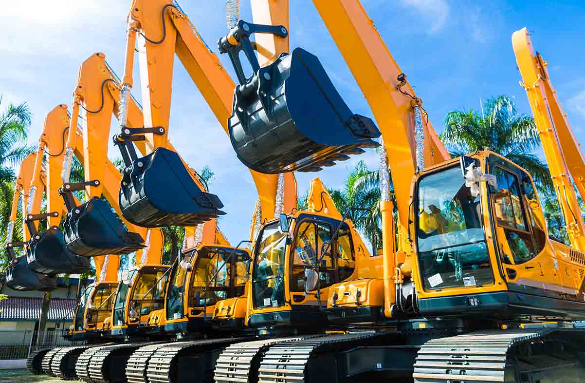 Excavators used in the construction and mining industries.