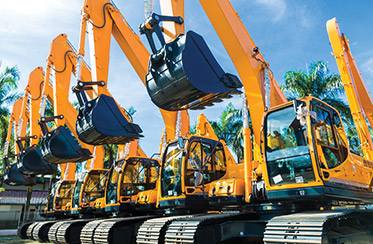 Excavators used in the construction and mining industries.